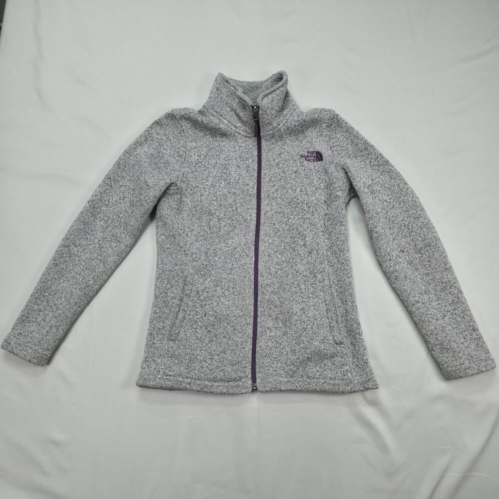 The North Face Womens XS Crescent Full Zip Fleece Jacket Gray Sweater Knit